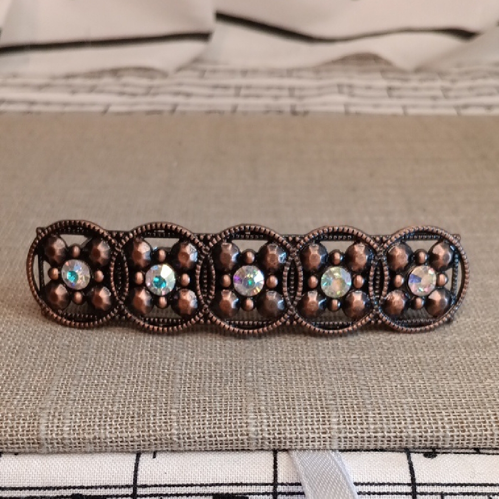 Vintage Style Copper Hair Barrette with Floral Design